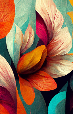 Binnengordijn met bloemmotief in abstracte stijl