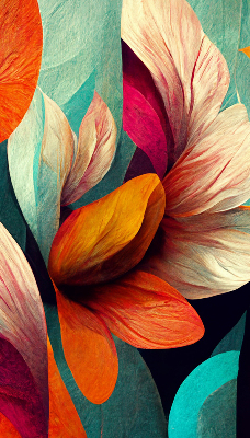 Binnengordijn met bloemmotief in abstracte stijl