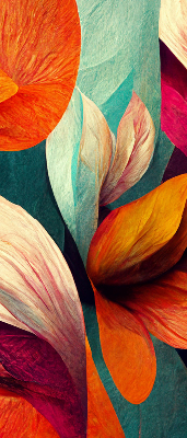 Binnengordijn met bloemmotief in abstracte stijl