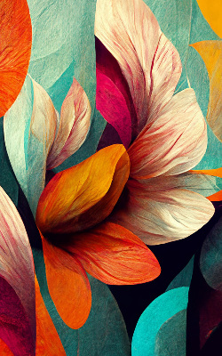 Binnengordijn met bloemmotief in abstracte stijl