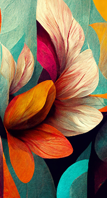 Binnengordijn met bloemmotief in abstracte stijl
