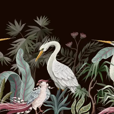 Binnenrolgordijn voor raam met vogels in de bladeren