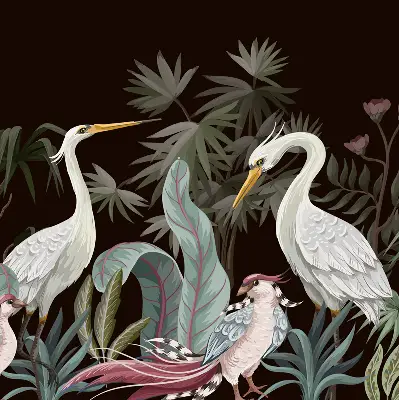Binnenrolgordijn voor raam met vogels in de bladeren