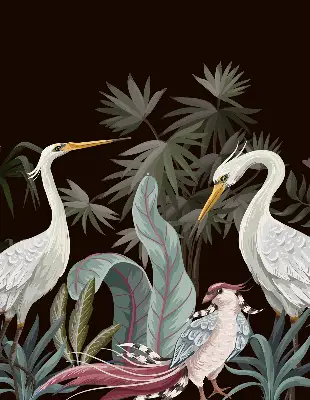 Binnenrolgordijn voor raam met vogels in de bladeren