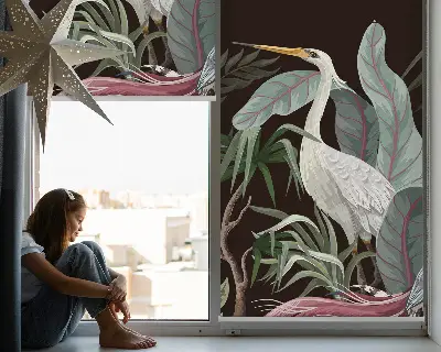 Binnenrolgordijn voor raam met vogels in de bladeren