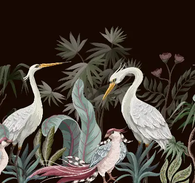 Binnenrolgordijn voor raam met vogels in de bladeren