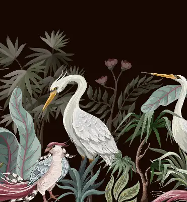 Binnenrolgordijn voor raam met vogels in de bladeren