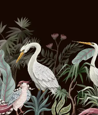 Binnenrolgordijn voor raam met vogels in de bladeren