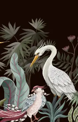 Binnenrolgordijn voor raam met vogels in de bladeren