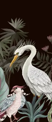 Binnenrolgordijn voor raam met vogels in de bladeren