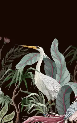 Binnenrolgordijn voor raam met vogels in de bladeren