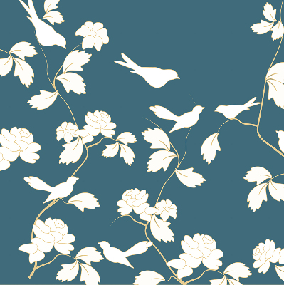 Binnenrolgordijn voor raam met witte vogels op witte bloemen