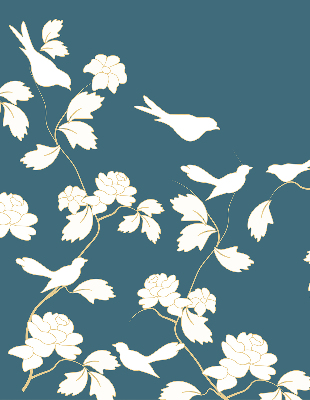 Binnenrolgordijn voor raam met witte vogels op witte bloemen