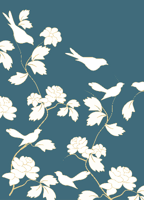 Binnenrolgordijn voor raam met witte vogels op witte bloemen
