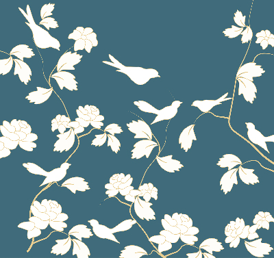 Binnenrolgordijn voor raam met witte vogels op witte bloemen