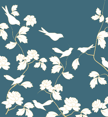 Binnenrolgordijn voor raam met witte vogels op witte bloemen
