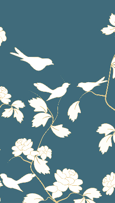 Binnenrolgordijn voor raam met witte vogels op witte bloemen