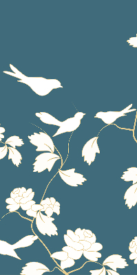 Binnenrolgordijn voor raam met witte vogels op witte bloemen