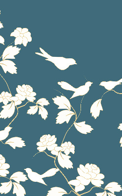 Binnenrolgordijn voor raam met witte vogels op witte bloemen