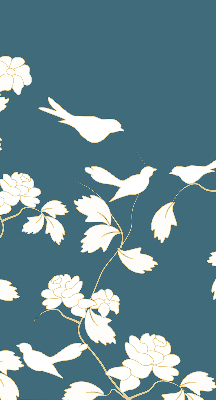 Binnenrolgordijn voor raam met witte vogels op witte bloemen