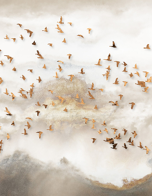 Stoffen rolgordijn met een zwerm vogels