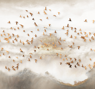 Stoffen rolgordijn met een zwerm vogels