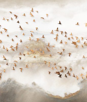Stoffen rolgordijn met een zwerm vogels