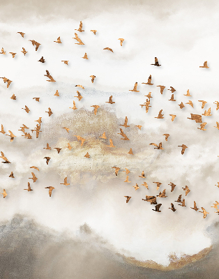 Stoffen rolgordijn met een zwerm vogels