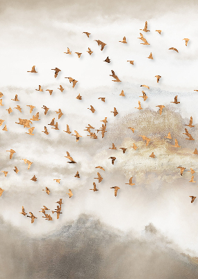 Stoffen rolgordijn met een zwerm vogels