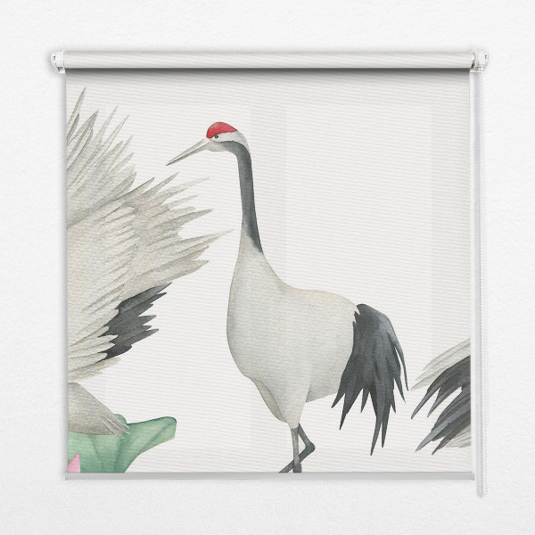 Binnengordijn met kraanvogels tussen de lelies