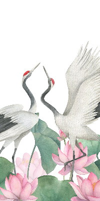 Binnengordijn met kraanvogels tussen de lelies
