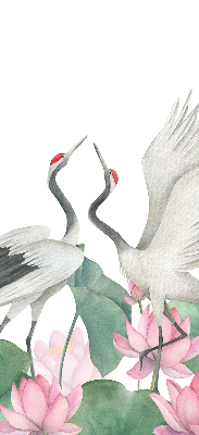 Binnengordijn met kraanvogels tussen de lelies