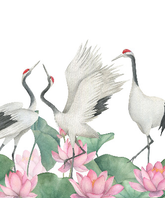 Binnengordijn met kraanvogels tussen de lelies