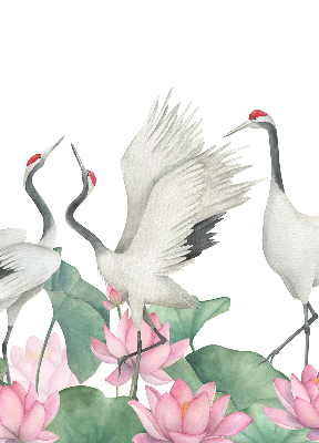 Binnengordijn met kraanvogels tussen de lelies