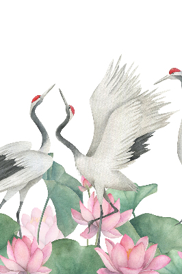 Binnengordijn met kraanvogels tussen de lelies