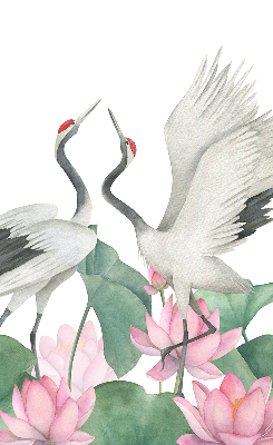 Binnengordijn met kraanvogels tussen de lelies