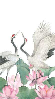Binnengordijn met kraanvogels tussen de lelies