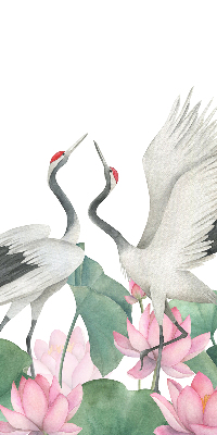 Binnengordijn met kraanvogels tussen de lelies