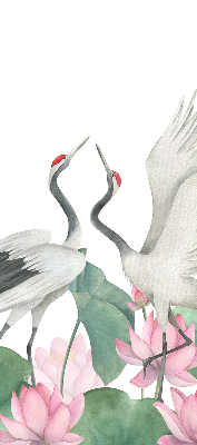 Binnengordijn met kraanvogels tussen de lelies