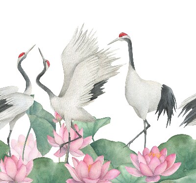 Binnengordijn met kraanvogels tussen de lelies