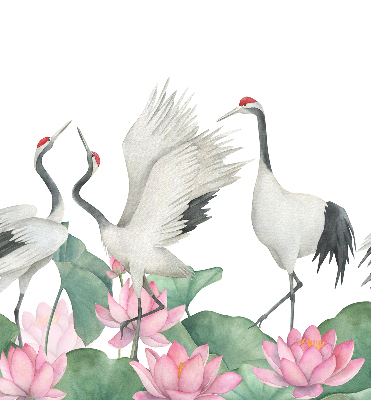 Binnengordijn met kraanvogels tussen de lelies