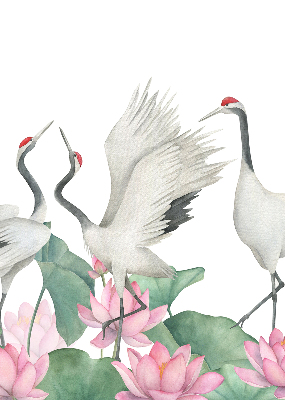 Binnengordijn met kraanvogels tussen de lelies