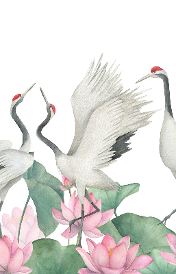 Binnengordijn met kraanvogels tussen de lelies