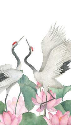 Binnengordijn met kraanvogels tussen de lelies