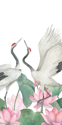 Binnengordijn met kraanvogels tussen de lelies
