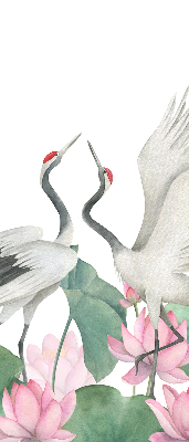 Binnengordijn met kraanvogels tussen de lelies