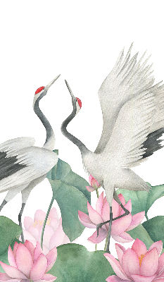 Binnengordijn met kraanvogels tussen de lelies