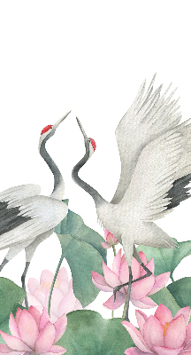 Binnengordijn met kraanvogels tussen de lelies