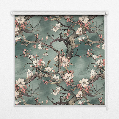 Binnenrolgordijn voor raam bloemen aan de boom