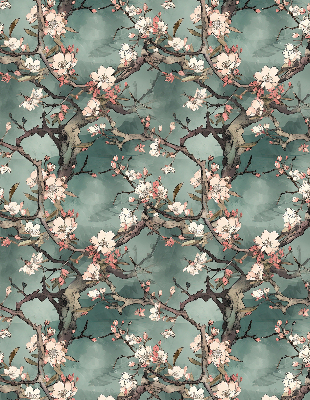 Binnenrolgordijn voor raam bloemen aan de boom